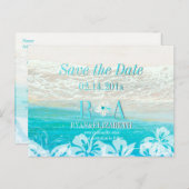 PixDezines rette Datum Strand+Wellen Ankündigungspostkarte (Vorne/Hinten)