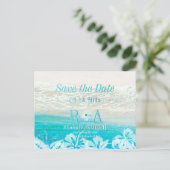 PixDezines rette Datum Strand+Wellen Ankündigungspostkarte (Stehend Vorderseite)