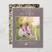 PixDezines Rettete Datum/Imitate Rose Gold Confett Ankündigungspostkarte (Vorne/Hinten)