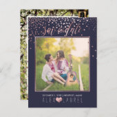 PixDezines Rettete Datum/Imitate Rose Gold Confett Ankündigungspostkarte (Vorne/Hinten)