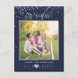 PixDezines Rettete Datum/Imitate Silver Confetti Ankündigungspostkarte