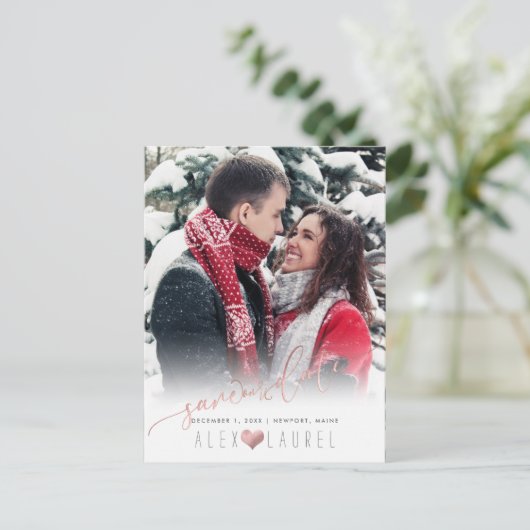 PixDezines Rettete unsere Date Calligrafy Rose Gol Postkarte (Stehend Vorderseite)