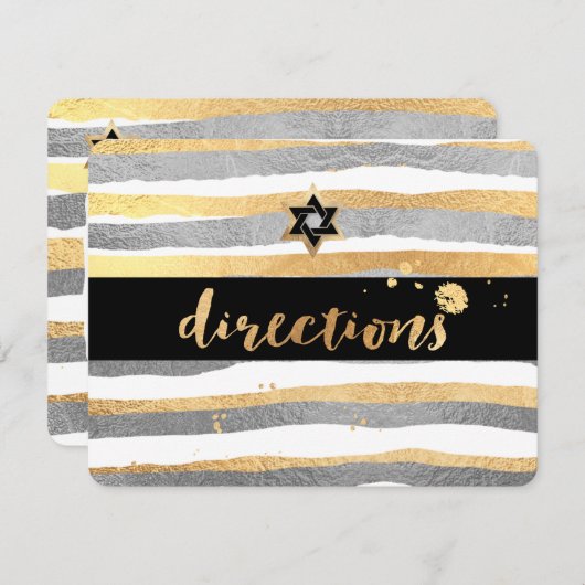 PixDezines Richtung/silber/gold/Streifen/mitzvah Begleitkarte (Vorne/Hinten)