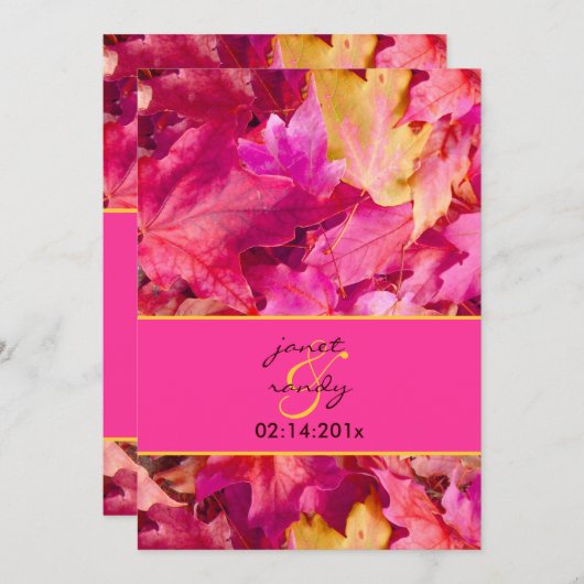 PixDezines Rosa Ahorn-Hochzeit im Herbst / DIY-Far Einladung (Vorne/Hinten)