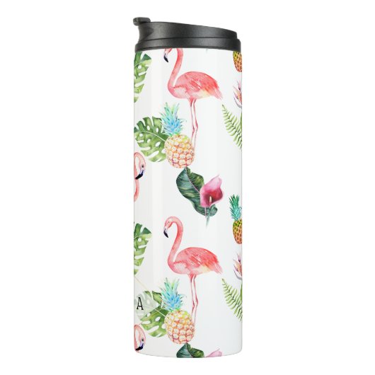 PixDezines Rosa Flamingos/DIY Hintergrundfarbe Thermosbecher (Nach rechts gedreht)