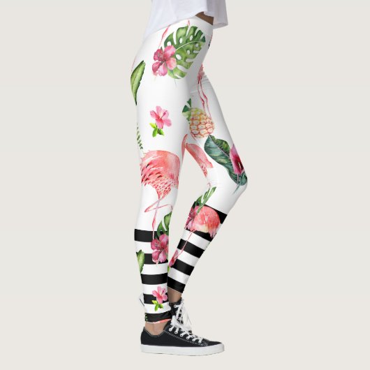 PixDezines rosa Flamingos+einstellbare schwarze St Leggings (Rechts)