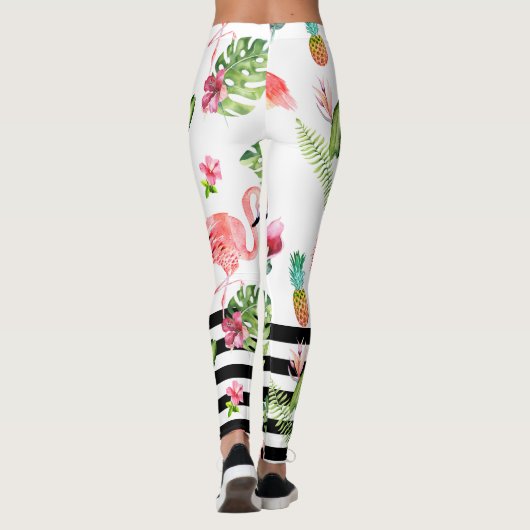 PixDezines rosa Flamingos+einstellbare schwarze St Leggings (Rückseite)