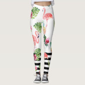 PixDezines rosa Flamingos+einstellbare schwarze St Leggings (Vorderseite)