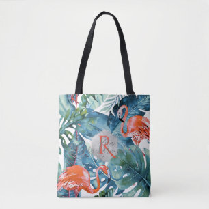 PixDezines Rosa Flamingos+Tropisches Grün Tasche