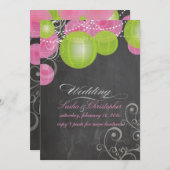 PixDezines rosa+grüne Laternen/Tafel Einladung (Vorne/Hinten)