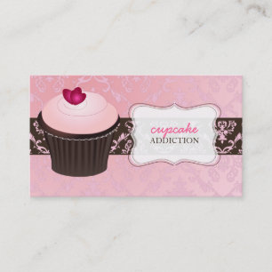 PixDezines rosa Herz Cupcake+chantal damast Visitenkarte