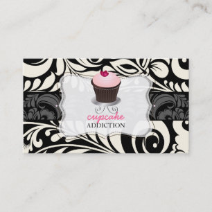 PixDezines rosa Herz Cupcake+Damast Visitenkarte