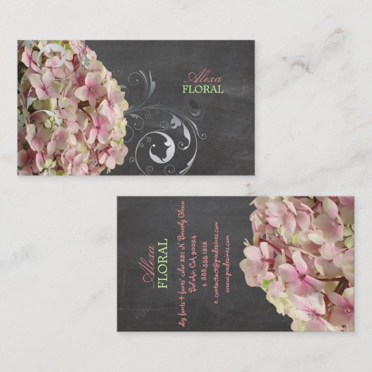 PixDezines, rosa Hydrangeas, Floristen/Kalkboard Visitenkarte (Vorne/Hinten)