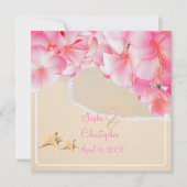 PixDezines rosa Plumeria+Strand+Seesterne Einladung (Vorderseite)