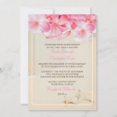 PixDezines rosa Plumeria+Strand+Seesterne Einladung (Rückseite)