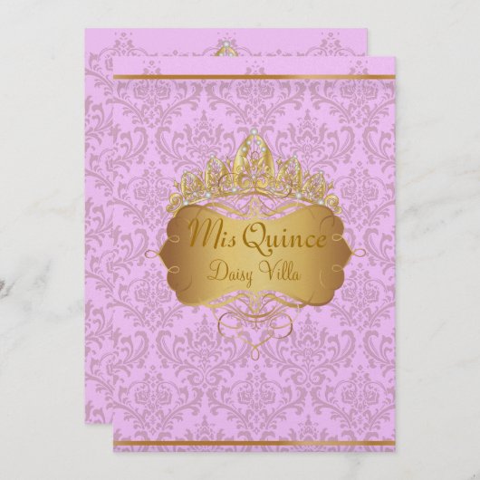 PixDezines rosa Rossi-Damast/dunkle Hintergrundfar Einladung (Vorne/Hinten)