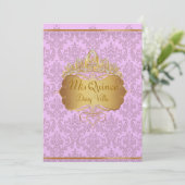 PixDezines rosa Rossi-Damast/dunkle Hintergrundfar Einladung (Stehend Vorderseite)