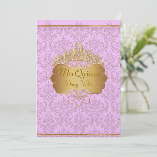 PixDezines rosa Rossi-Damast/dunkle Hintergrundfar Einladung (Stehend Vorderseite)