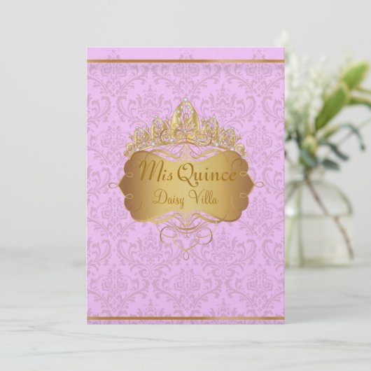 PixDezines rosa Rossi-Damast/dunkle Hintergrundfar Einladung (Stehend Vorderseite)