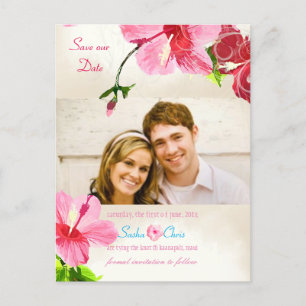 PixDezines rosa/roter Hibiskus/Save the Date Ankündigungspostkarte