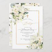 PixDezines Rosas Crema y Hortensias Bautizo Einladung (Vorne/Hinten)