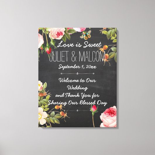 PixDezines Rose/DIY Chalkboard Hochzeitsempfang Leinwanddruck (Vorderseite)