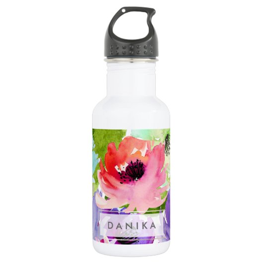 PixDezines Rose Floral/Wasserfarbe/Wasser Edelstahlflasche (Vorderseite)