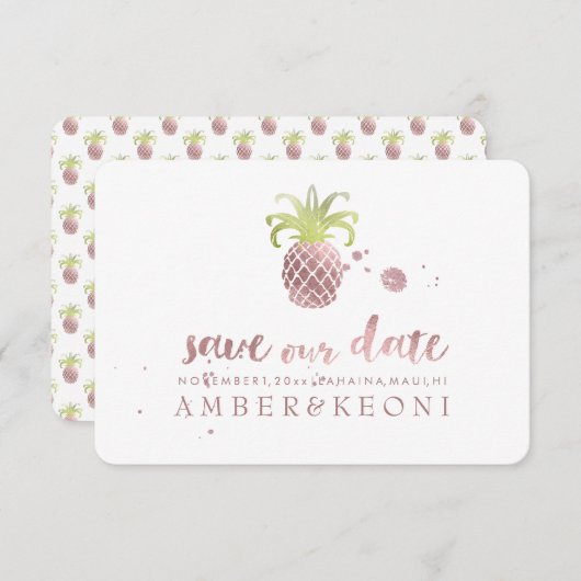 PixDezines Rose Gold Ananas/rett unser Datum Save The Date (Vorne/Hinten)