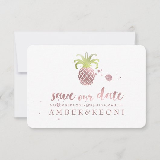 PixDezines Rose Gold Ananas/rett unser Datum Save The Date (Vorderseite)