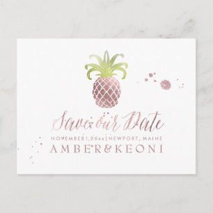 PixDezines Rose Gold/Ananas/Rett unseres Datums Ankündigungspostkarte