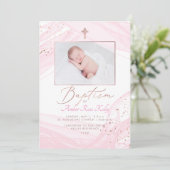 PixDezines Rose Gold Celtic Cross Taufen Einladung (Stehend Vorderseite)