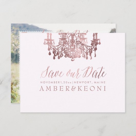 PixDezines Rose Gold Chadelier/Foto/Rett Ankündigungspostkarte (Vorne/Hinten)