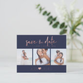 PixDezines Rose Gold Chic Skript Save the Date Postkarte (Stehend Vorderseite)