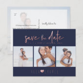 PixDezines Rose Gold Chic Skript Save the Date Postkarte (Vorne/Hinten)