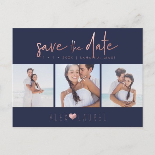 PixDezines Rose Gold Chic Skript Save the Date Postkarte (Vorderseite)