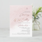 PixDezines Rose Gold Christening+1. Geburtstag Einladung (Stehend Vorderseite)