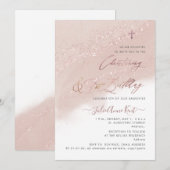 PixDezines Rose Gold Christening+1. Geburtstag Einladung (Vorne/Hinten)