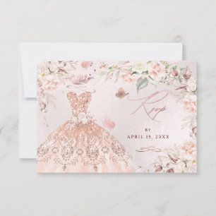 PixDezines Rose Gold Glitzer Kleid Sweet 16 RSVP Einladung