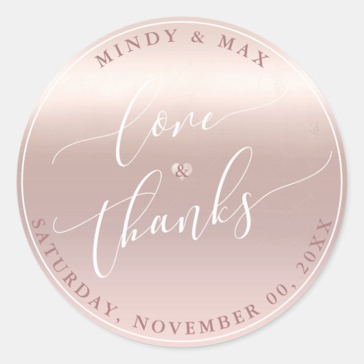 PixDezines ROSE GOLD GRADIENT LIEBE+DANKS Runder Aufkleber (Vorderseite)