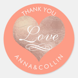 PixDezines Rose Gold/Imitate Foil Heart/Vielen Dan Runder Aufkleber