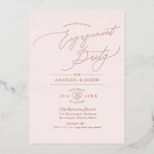 PixDezines Rose Gold Luxe Calligraphy Engagement Folieneinladung (Vorderseite)