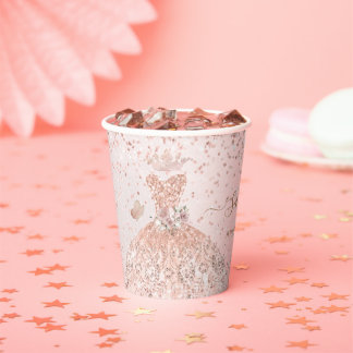 PixDezines Rose Gold Quinceanera Dress Paper Cups Pappbecher
