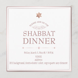 PixDezines Rose Gold Shabbat Abendessen Einladung