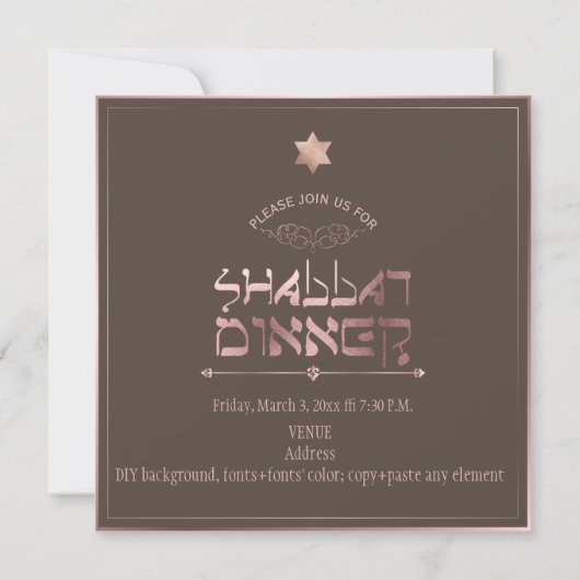PixDezines Rose Gold Shabbat Dinner/DIY Hintergrun Einladung (Rückseite)