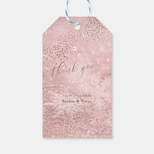 PixDezines Rose Gold Snow Bokeh+Confetti Vielen Da Geschenkanhänger (Rückseite)