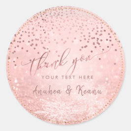 PixDezines Rose Gold Snow Bokeh+Confetti Vielen Da Runder Aufkleber