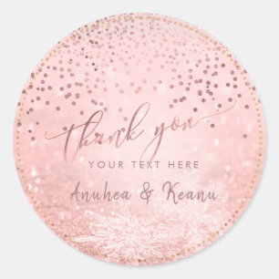 PixDezines Rose Gold Snow Bokeh+Confetti Vielen Da Runder Aufkleber