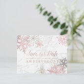 PixDezines ROSE GOLD SNOWFLAKES/MARBLE/RETT-DATUM Ankündigungspostkarte (Stehend Vorderseite)