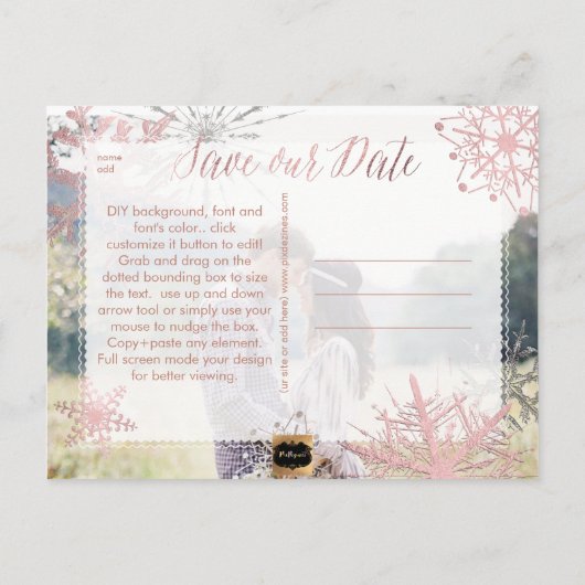 PixDezines ROSE GOLD SNOWFLAKES/MARBLE/RETT-DATUM Ankündigungspostkarte (Rückseite)