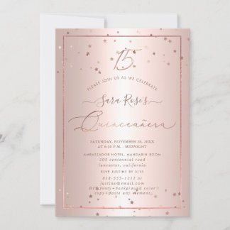 PixDezines Rose Gold Stars Quinceanera Einladung